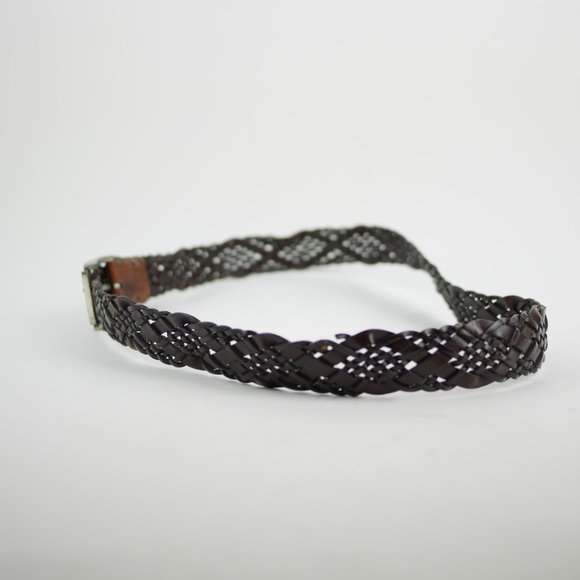 COLUMBIA Brown leather woven braided leather belt